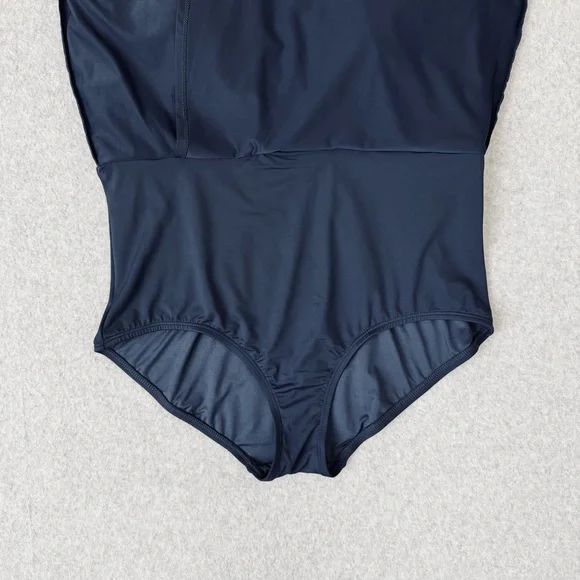 Lands End V Neck Tulip Wrap One Piece Swimsuit Swim Dress Size XXL Blue New - Picture 9 of 14
